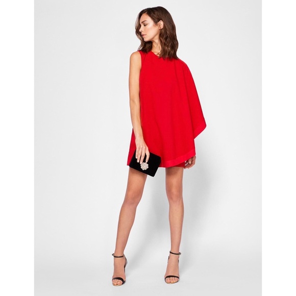 🌹 Ted Baker London, Bolty Bright Red Asymmetrical Side-Draped Tunic Dress - Picture 2 of 16